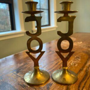 JOY Hand Made Intl Silver Co. India Solid Brass Pair of Candlestick Holders